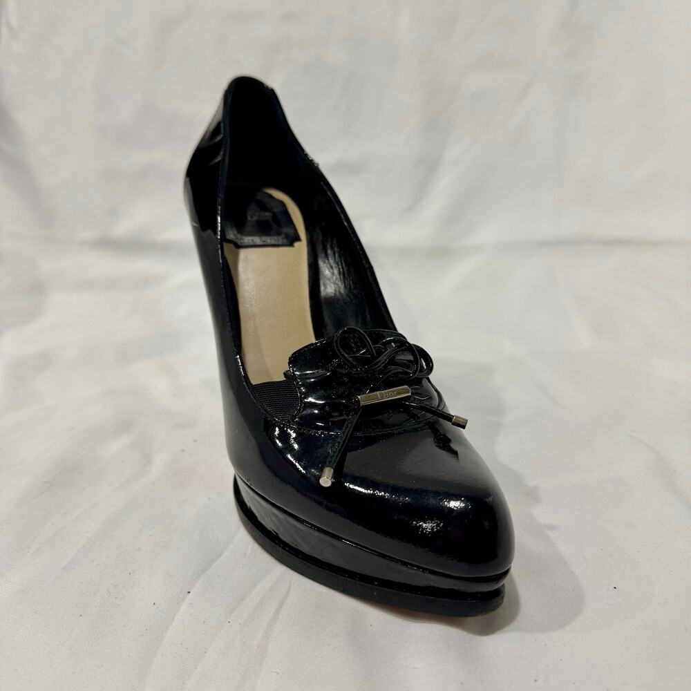 Christian Dior Black Patent Platform Bow Pump Y2K SINGLE SHOE